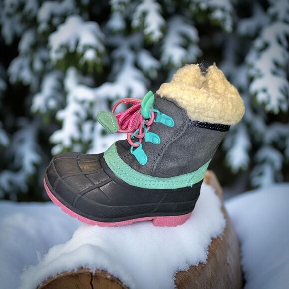 Baby Target THERMOLITE Pink Gray Snow Boots Shoes Winter Size 5 - Picture 1 of 8